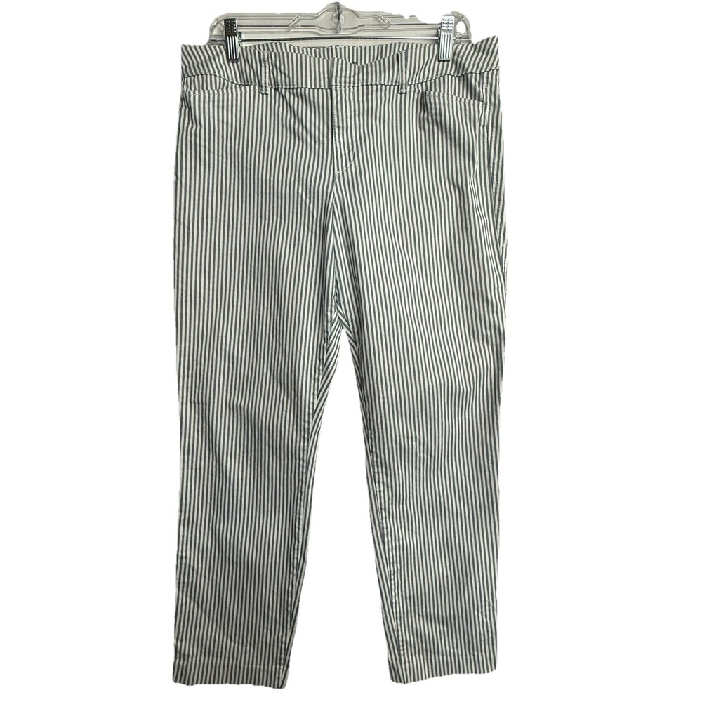 Old Navy Pixie Chino Pants 12 Railroad Stripe Blue White Ankle Stretch